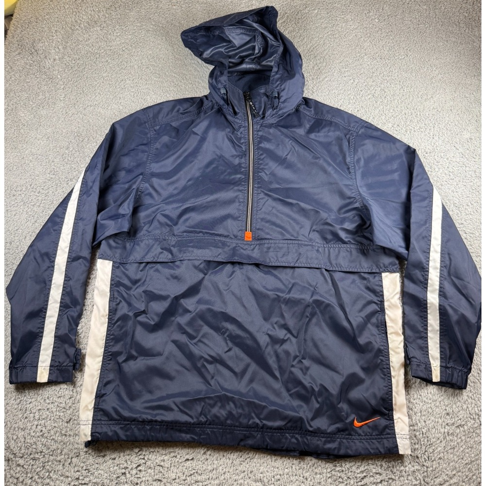 Vintage Nike Jacket Men Medium Blue Quarter Zip Pullover Hoodie Windbreaker 90s